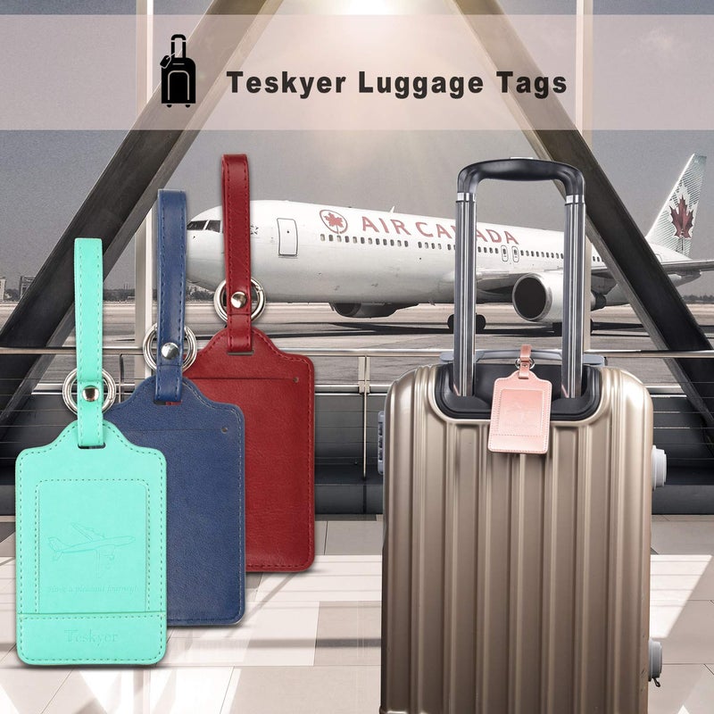 Teskyer Luggage Tags, 3 Pack Premium PU Leather Luggage Tags Privacy Protection Travel Bag Labels Suitcase Tags - Image 2